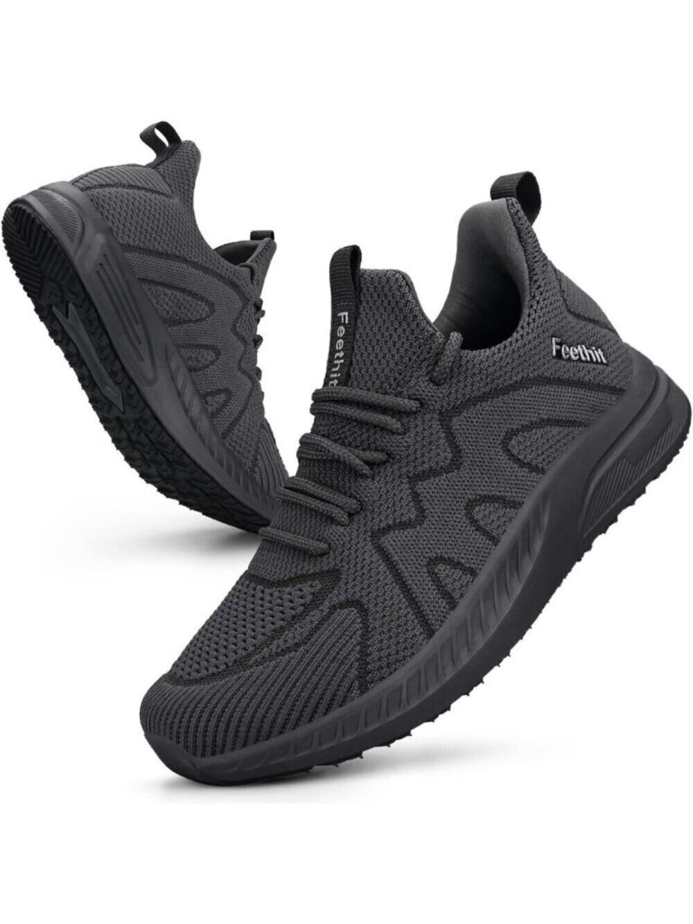 Feethit Women Dark Grey Lightweight Wide Mesh Workout Sneakers For Tennis Gym